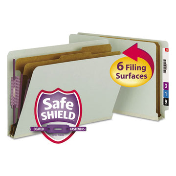 Smead® End Tab Pressboard Classification Folders With Safeshield Coated Fasteners, 2 Dividers, Legal Size, Gray-green, 10-box freeshipping - TVN Wholesale